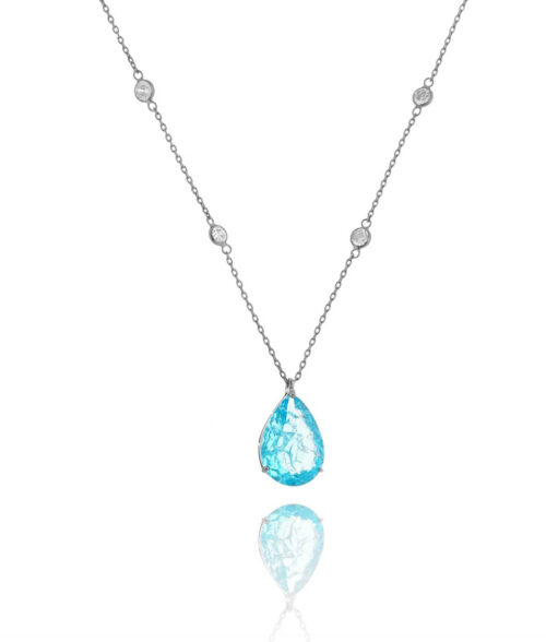Colar Curto Gota Agua Marinha Rodio Negro Corrente Tiffany Semi Joia