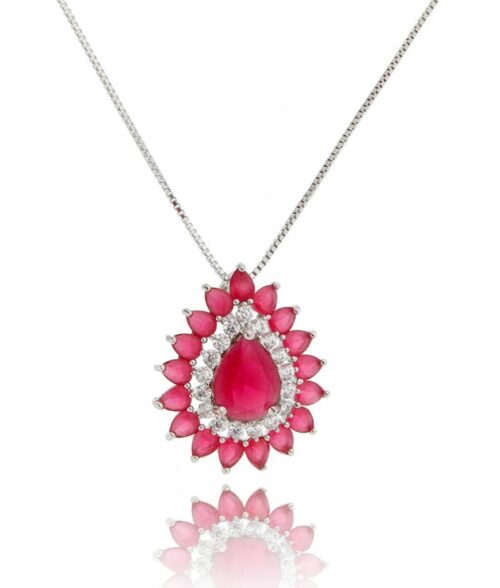 Colar De Gota Luxuosa Com Zirconias Rubis Semi Jóias Finas