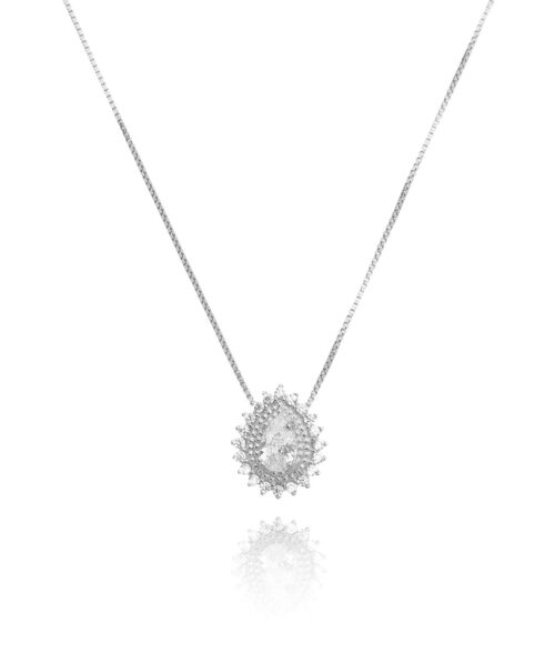 Colar Delicado De Gotinha Cravejada Zirconias Prata 925