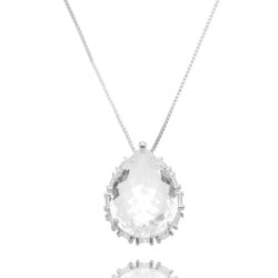 Colar Deluxe Gota Cristal E Galeria Cravejada De Zirconias Brancas Rodio