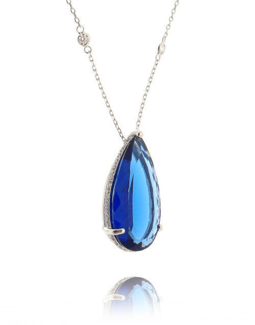 Colar De Gota Alongada Grande Safira Com Galeria Cravejada E Colar Tiffany Semi Joias De Luxo