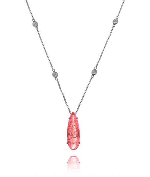Colar Longo Pontos De Luz Com Gota Rubi Fusion Rodio Negro Semi Joia