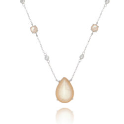 Colar Sofisticado De Cristal Morganita Leitosa Corrente Cartier Rodio