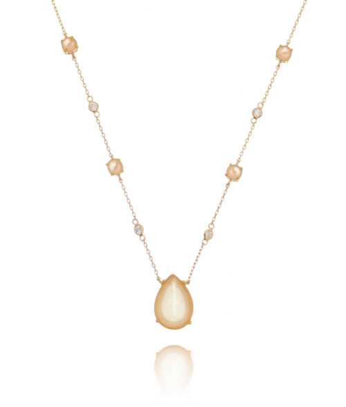 Colar Sofisticado De Cristal Morganita Leitosa Corrente Cartier Rosé