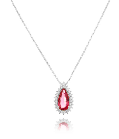 Colar Gotinha Rubi E Zirconias Brancas Rodio Semi Joia Online