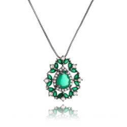 Colar De Gota Luxury Rodio Negro Com Zirconias Esmeralda Semi Joias Fashion
