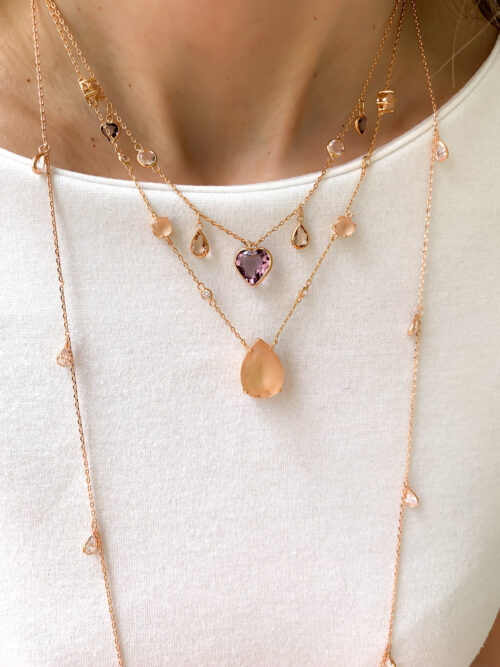 Colar Sofisticado De Cristal Morganita Leitosa Corrente Cartier Rosé - Image 2