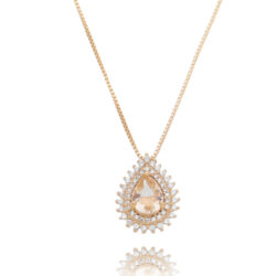 Colar De Gotinha Classica Morganita Envolta Por Zirconias Rosé Semi Joias