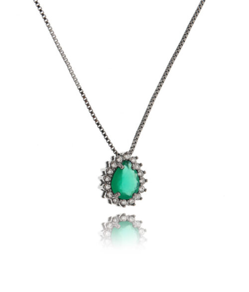 Colar Gotinha Rodio Negro Com Pedra Esmeralda Semi Joias De Luxo Online