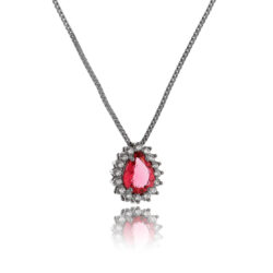 Colar Semi Joia De Gota Rubi Brilhante Cravejado Rodio Negro