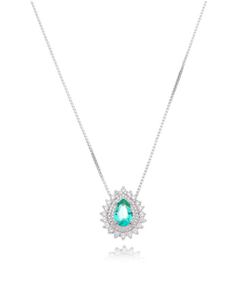 Colar Delicado De Gotinha Turmalina Cravejada Zirconias Prata 925