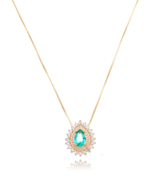 Colar de gotinha princess turmalina cravejada zirconias prata 925 banho ouro