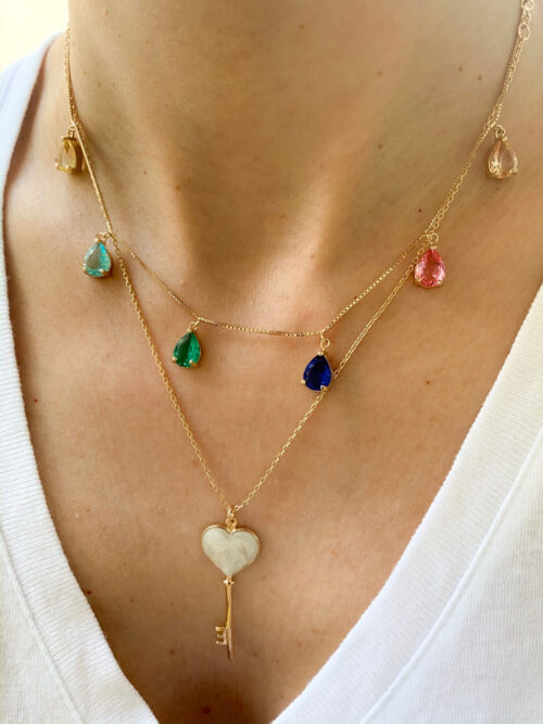 Colar Prata 925 De 6 Gotinhas Rainbow Coloridas Banho Ouro - Image 2