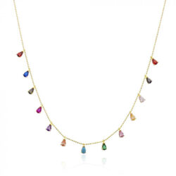 Colar de gotinhas coloridas cravejadas em zirconias prata 925 banho de ouro