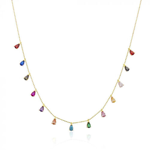 Colar de gotinhas coloridas cravejadas em zirconias prata 925 banho de ouro