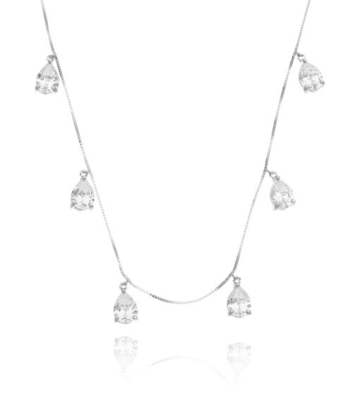 Colar Prata 925 De 6 Gotinhas Zirconias Brancas