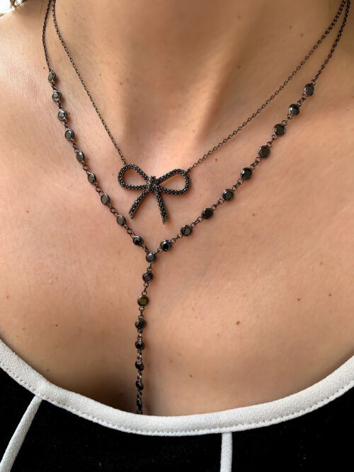 Colar Gravatinha Rodio Negro Com 27 Zirconias Pretas Semi Joia Luxo Exclusiva - Image 2