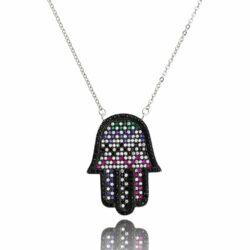 Colar Hamsa Com Zirconias Coloridas Semi Joias Modernas