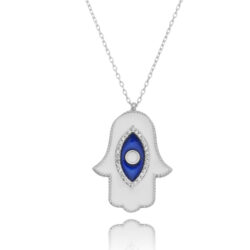 Colar Hamsa Esmaltada Branca Em Prata 925 Waufen Joias