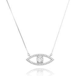 Colar Evil Eye Cravejado De Zirconias Brancas Prata 925