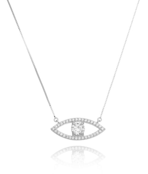 Colar Evil Eye Cravejado De Zirconias Brancas Prata 925