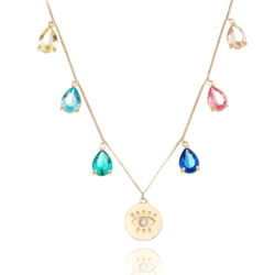 Colar Olho Grego E Pingentes De Gotinhas Rainbow Prata 925 Banho Ouro