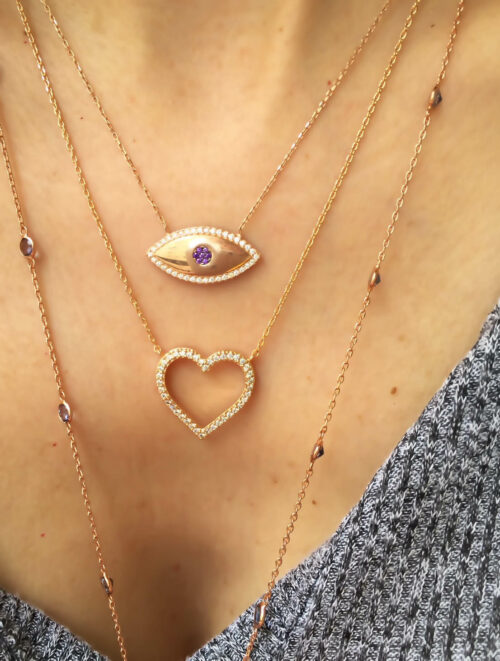 Colar De Coração Banho De Ouro Rose Cravejado De Zirconias Brancas - Image 2