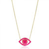 Colar De Olho Grego Prata 925 Pink Neon Esmaltado Banho Ouro