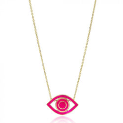 Colar De Olho Grego Prata 925 Pink Neon Esmaltado Banho Ouro