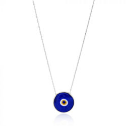 Colar Rústico De Olho Grego Azul Royal Esmaltado Prata 925