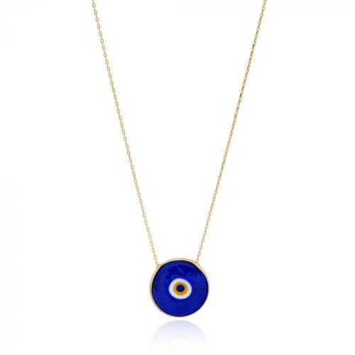 Colar rústico de olho grego azul royal esmaltado prata 925 banho ouro