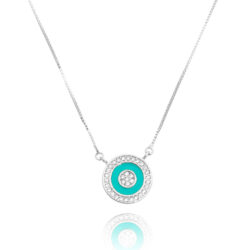 Colar De Olho Grego Esmaltada Verde Tiffany Cravejada De Zirconias Prata 925