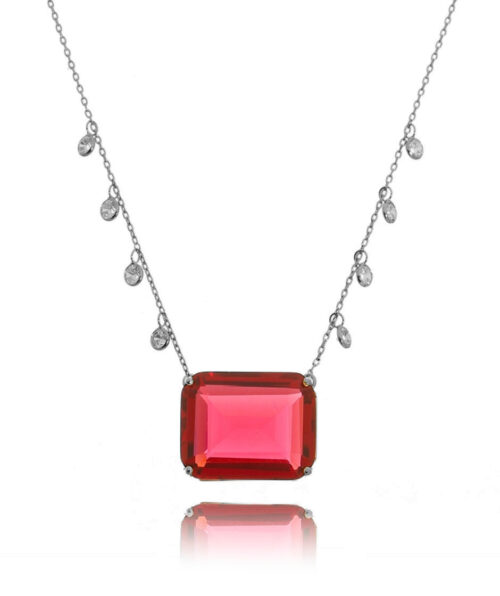 Colar Big Stone Retangular Rubelita Brilhante Corrente Zirconias Penduradas Ródio Negro