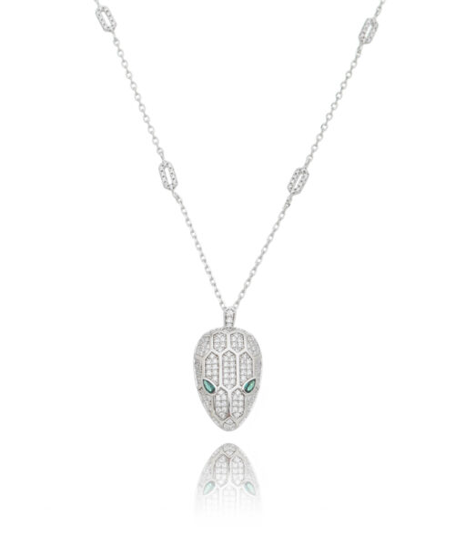 Colar Pingente Serpente Zirconias Brancas Semi Joia Luxuosa Rodio