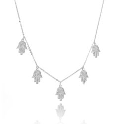 Colar Pingentes Hamsa Cravejados Rodio Semi Joias