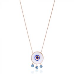 Colar Rústico De Olho Grego Branco Esmaltado Com Olhinhos Prata 925 Rosé