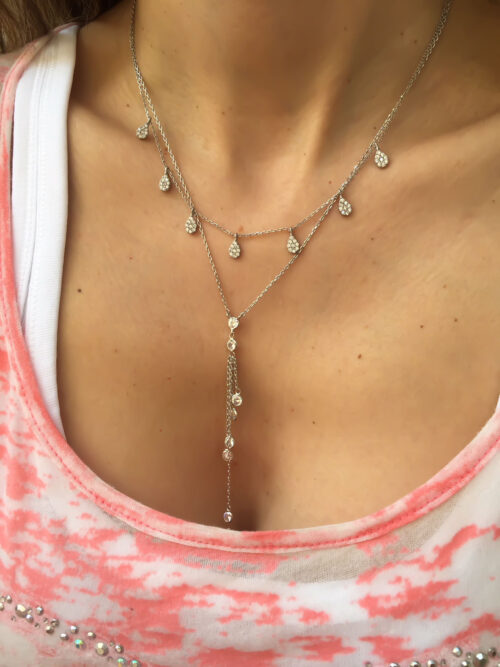 Colar Gravatinha Cascata De Zirconias Brancas Semi Joias Online Rodio - Image 2