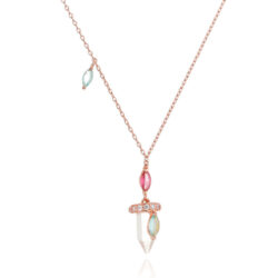 Colar De Pendulo Resina Cravejado Branco E Navetes Rainbow Rosé