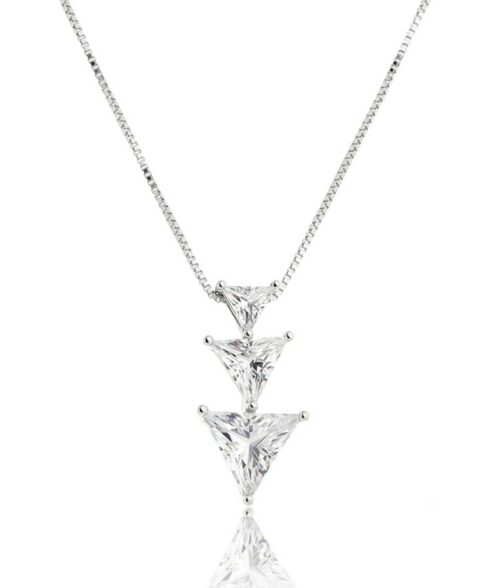 Colar Moderno Pingente De Triangulos Cristal Rodio Branco