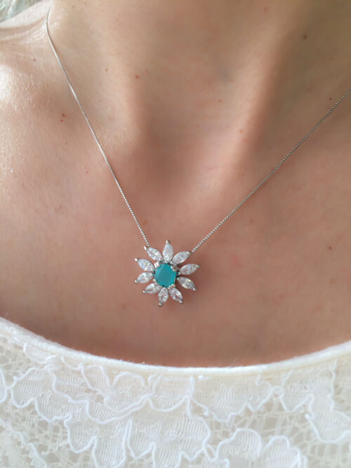 Colar Flor Ródio Com Zirconia Turmalina Semi Joias Finas - Image 2