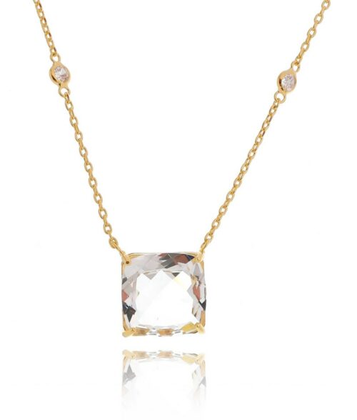 Colar Moderno Quadradinho Cristal Tiffany Folheado A Ouro Semi Joias