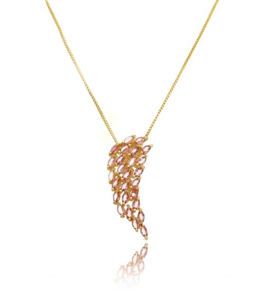 Colar Moderno Pingente De Asa Rubelita Brilhante Dourado Semijoias