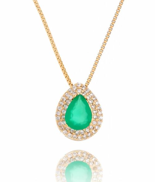 Colar Gotinha Ouro Com Zirconia Esmeralda Candy Semijóias