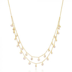 Colar Duplo Prata 925 Com Diversas Zirconias Brancas Banho Ouro