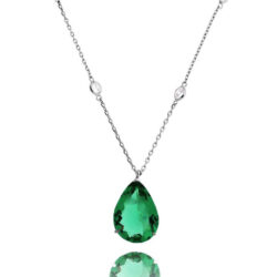 Colar De Gota Esmeralda Rodio Semi Joia Fina