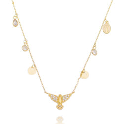 Colar Delicado De Espirito Santo Com Medalhinhas E Zirconias Dourado
