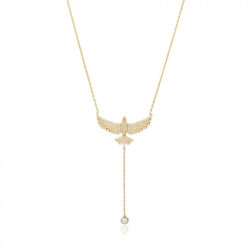 Colar Espirito Santo Com Gravatinha De Zirconia Prata 925 Banho Ouro 18K