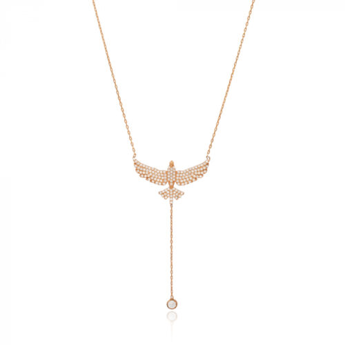 Colar Espirito Santo Com Gravatinha De Zirconia Prata 925 Rosé