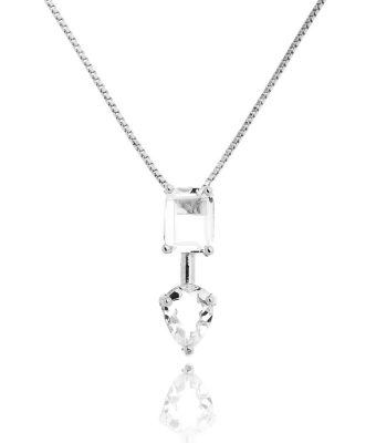 Colar Geometrico Retangulo E Gota Cristal Rodio Semi Jóia