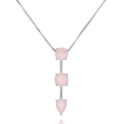 Colar Tres Formas Geometricas Rodio Com Zirconias Rosa Quartzo